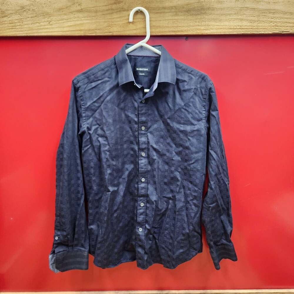 Bugatchi Black Geometric Textured Long Sleeve Button Down Dress Shirt L